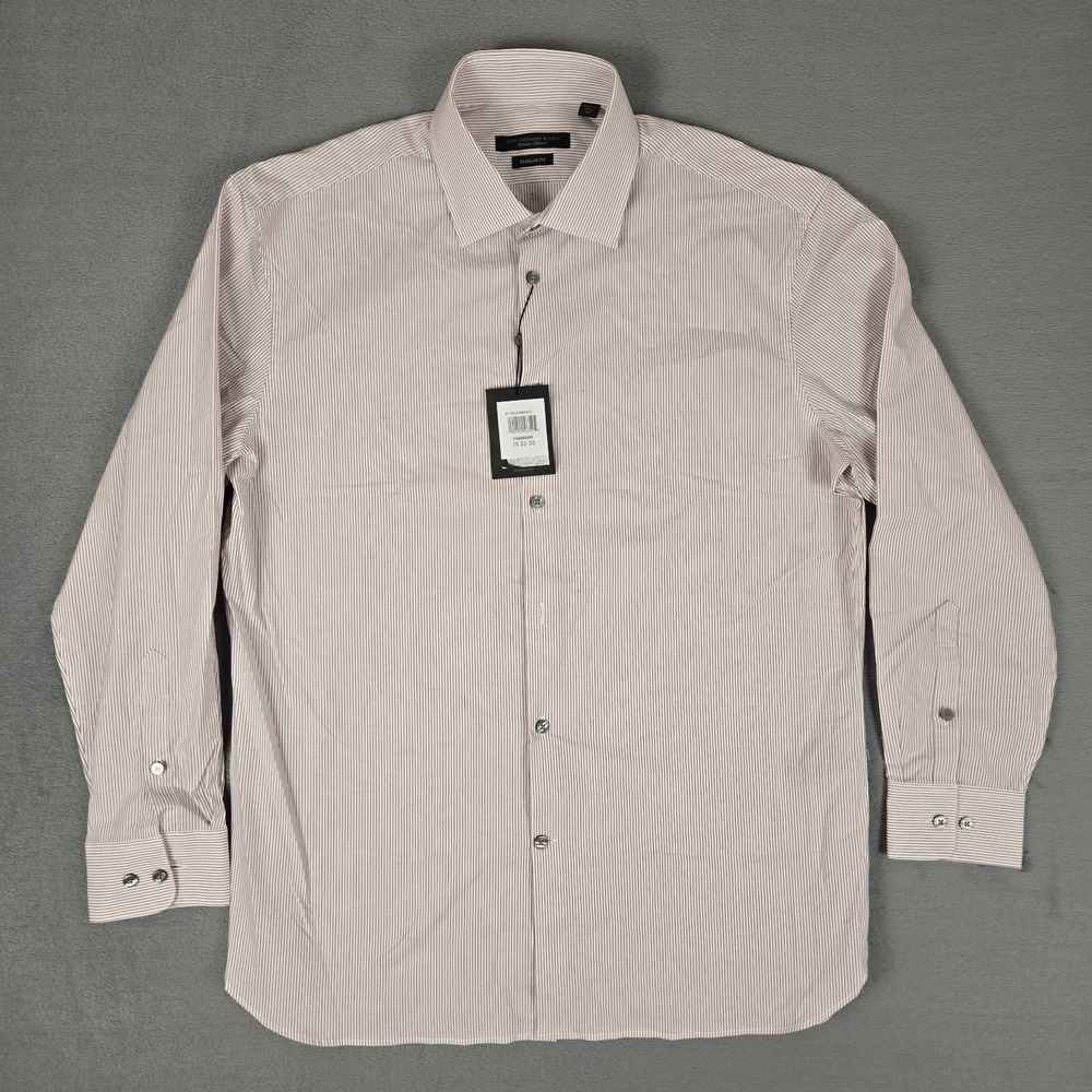 John Varvatos Signature Tailored Shirt Mens M/L Regular Fit Cranberry Stripe NWT
